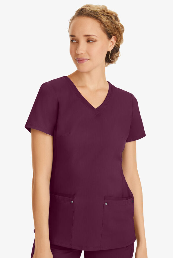 Healing Hands Purple Label Juliet Women's 2-Pocket STRETCH Princess Seam Scrub Top - Wine - 2