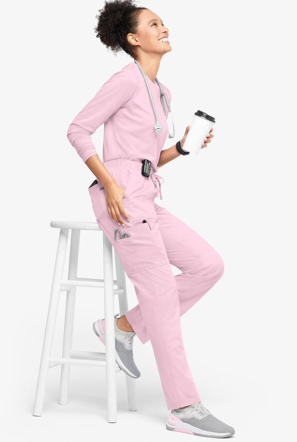 Butter-Soft Originals Women's 7-Pocket Mid Rise Straight Leg Cargo Scrub Pants - Tall - Rose Quartz - 4