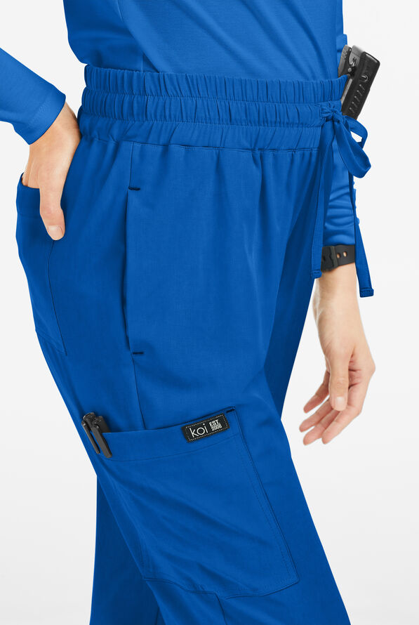koi Basics Gemma Women's 5-Pocket STRETCH Cargo Jogger Scrub Pants - Royal - 2