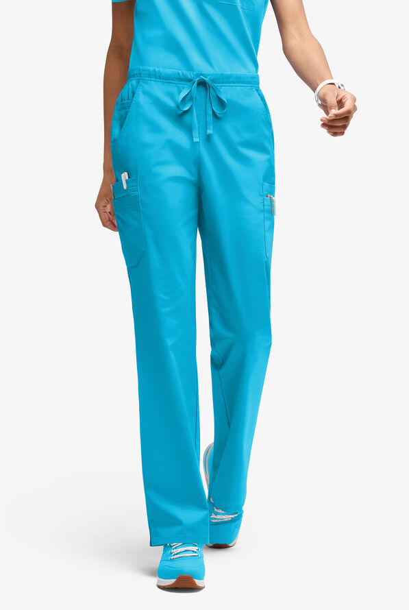 Butter-Soft STRETCH Women’s 10-Pocket Mid Rise Straight Leg Scrub Pant - Petite - Turquoise - 1