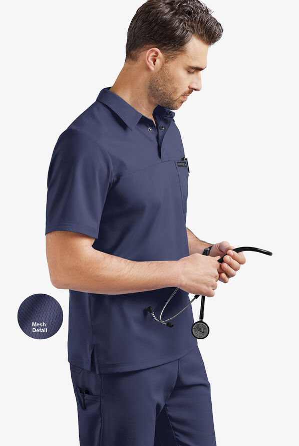 Advantage STRETCH Men's 3-Pocket Short Sleeve Polo with Back Air-Mesh Panels - Navy - 4