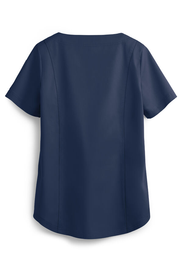 Butter-Soft STRETCH Women's 4-Pocket Feminine Curved V-Neck Scrub Top - Navy - 3