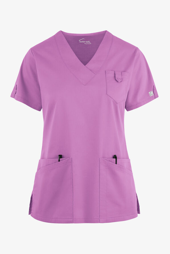 Butter-Soft STRETCH Women's 6-Pocket V-Neck Scrub Top - Orchid - 1