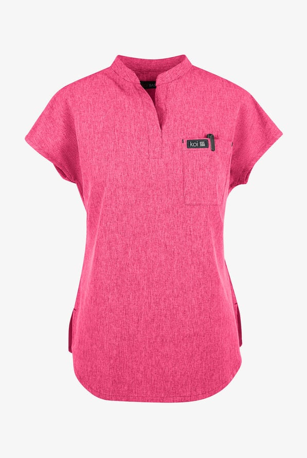 Blusa médica koi Basics Ari STRETCH con cuello mao y 1 bolsillo para mujer exclusiva de UA - Heather Pink Lemonade - 1