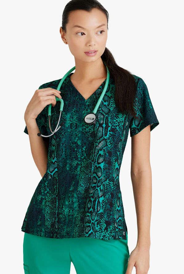 Barco One Python Play Women's 4-Pocket STRETCH V-Neck Print Scrub Top - null - 2