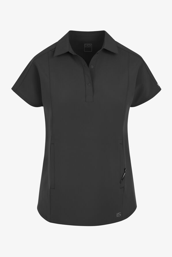 Blusa médica extra holgada Easy STRETCH LEA con mangas dolmán y 3 bolsillos para mujer - Onyx Black - 1