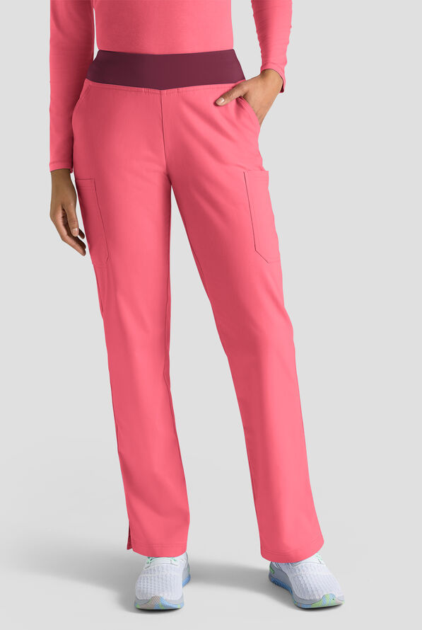 Butter-Soft STRETCH Women's 4-Pocket Knit Waistband Yoga Scrub Pants - Tall - Rouge Rose/Wine - 1