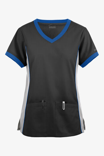 Butter-Soft Originals Women's 4-Pocket V-Neck Tri-Colorblock Scrub Top