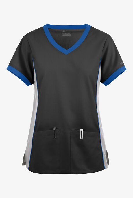 Butter-Soft Originals Women's 4-Pocket V-Neck Tri-Colorblock Scrub Top