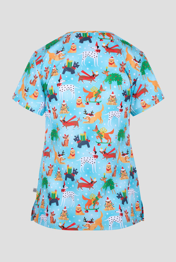 Blusa médica estampada Zavate Ava Therese Holiday Hounds STRETCH con cuello en V y 2 bolsillos para mujer - null - 2