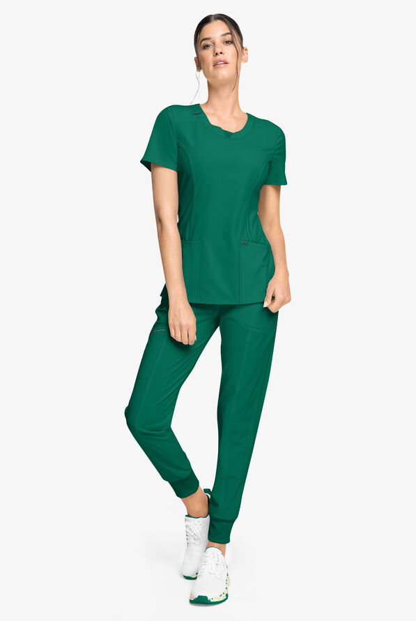 Infinity Women's 3-Pocket STRETCH Round Neck Scrub Top - Hunter - 2