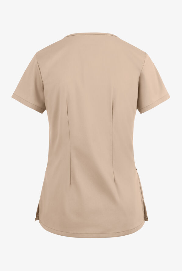 Blusa m&eacute;dica UA Butter-Soft STRETCH con cremallera en el cuello curvo y 4 bolsillos para mujer - Iced Latte - 4