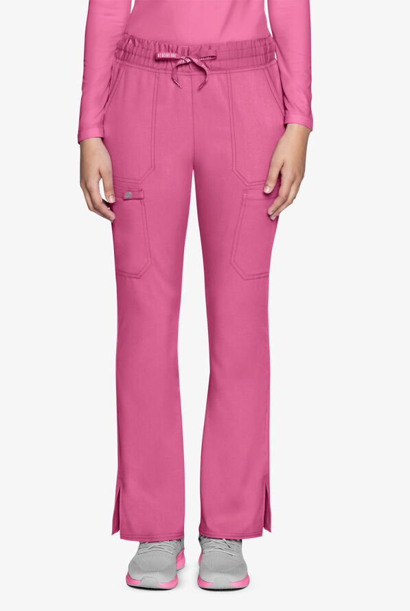 Med Couture Touch Women's 3-Pocket STRETCH Flare Leg Drawstring Scrub Pants - Raspberry Tarte - 1