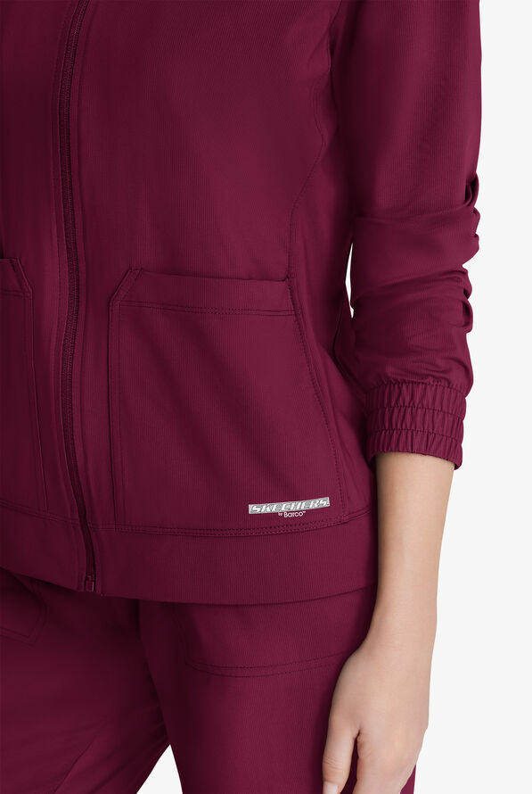 Skechers by Barco Slip-ins Contour Women's 3-Pocket STRETCH Zip Front Scrub Jacket - Wine - 3