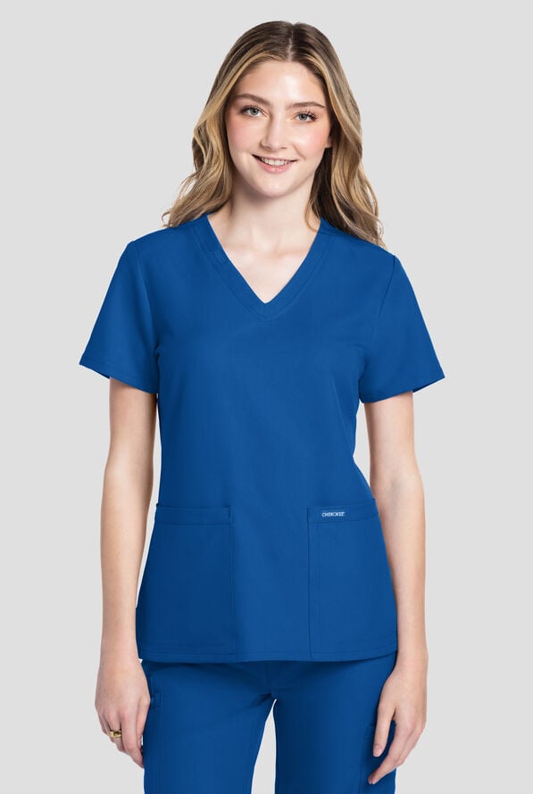 Cherokee Workwear Originals Ultra Women's 2-Pocket V-Neck Scrub Top - Royal - 2