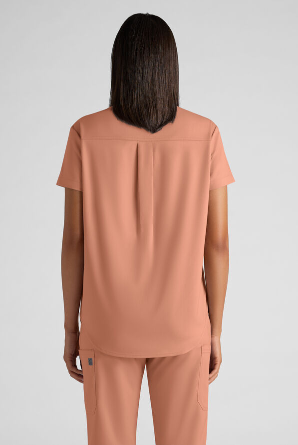 Butter-Soft STRETCH FLXTEK+ Women's 2-Pocket Oversized Henley Scrub Top - Terracotta - 2