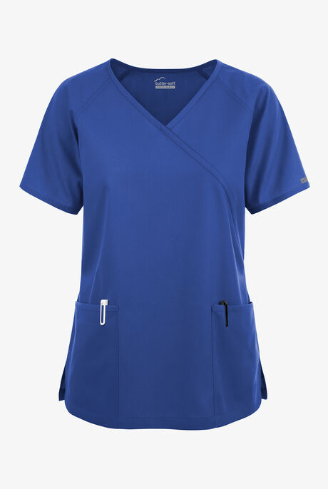 Blusa médica Butter-Soft Originals estilo cruzado con 3 bolsillos para mujer
