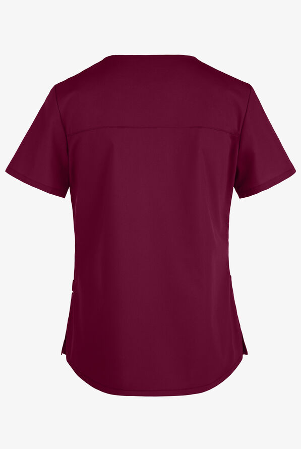 Blusa médica Cherokee Workwear Professionals con cuello en V y 3 bolsillos para mujer - Wine - 2