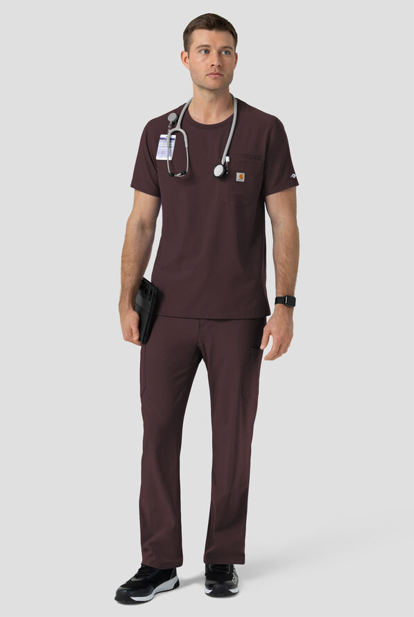 Camisa m&eacute;dica Carhartt Cross-Flex Force STRETCH con cuello redondo y 2 bolsillos para hombre - Dark Sepia - 4