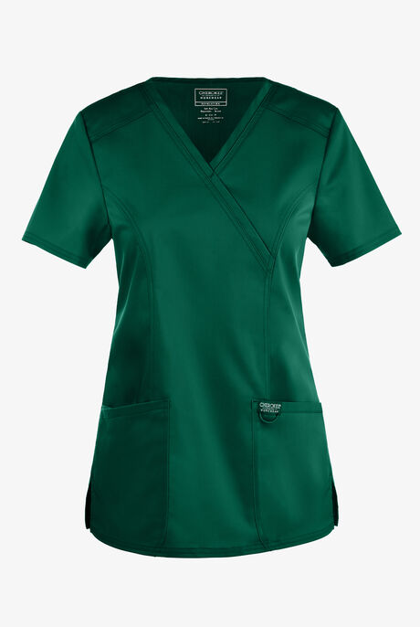 Cherokee Workwear Revolution Women's 2-Pocket STRETCH Mock Wrap Scrub Top