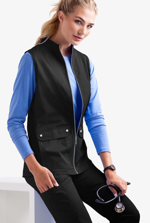 Chaleco médico UA Butter-Soft STRETCH Active con paneles de punto tejido y 4 bolsillos para mujer - Black - 2