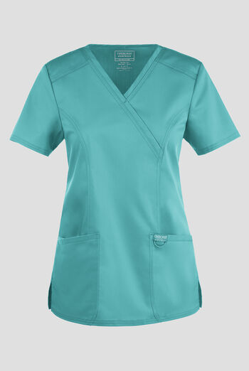Cherokee Workwear Revolution Women's 2-Pocket STRETCH Mock Wrap Scrub Top