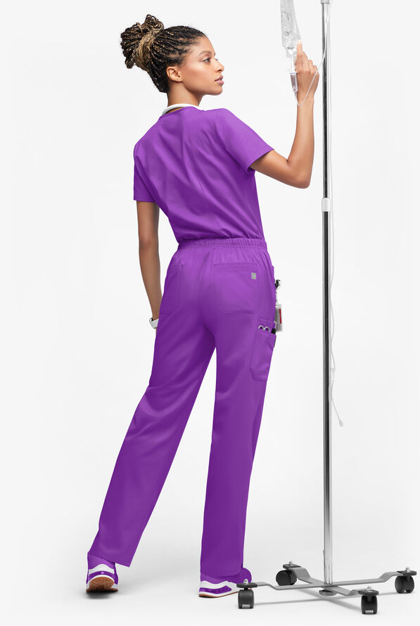 Butter-Soft STRETCH Women’s 10-Pocket Mid Rise Straight Leg Scrub Pant - Petite - Wild Plum - 4