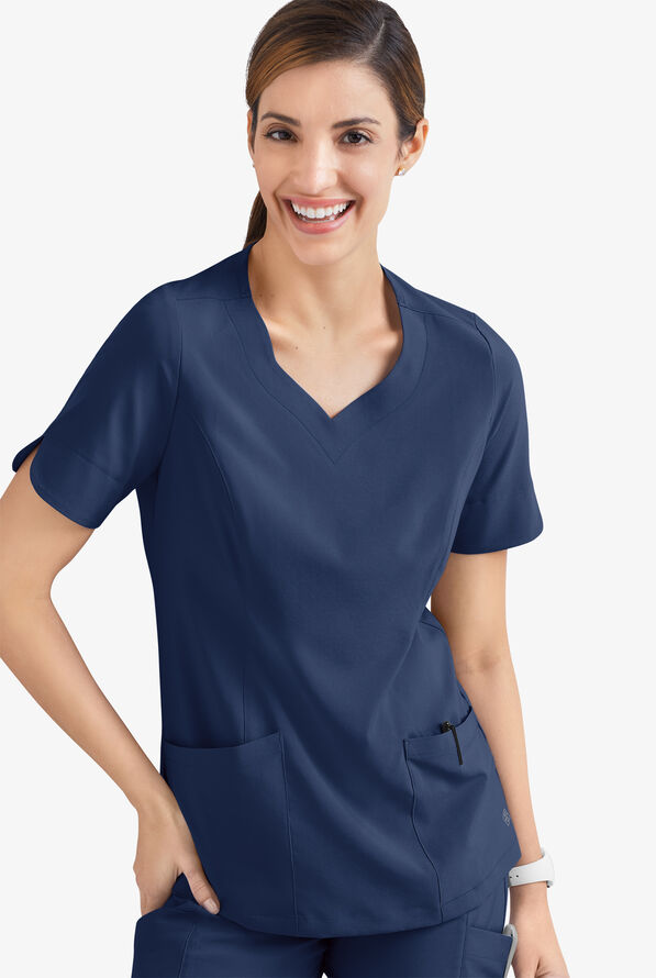Easy STRETCH Aisha Women's 2-Pocket Sweetheart Neckline Scrub Top - Navy - 5
