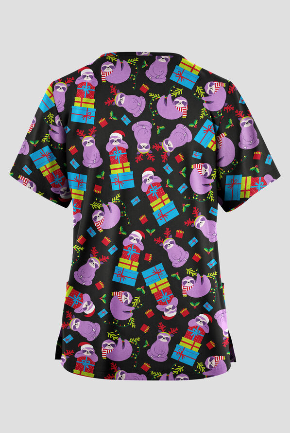Butter-Soft Originals Gift Exchange Women's 2-Pocket V-Neck Print Scrub Top - null - 2