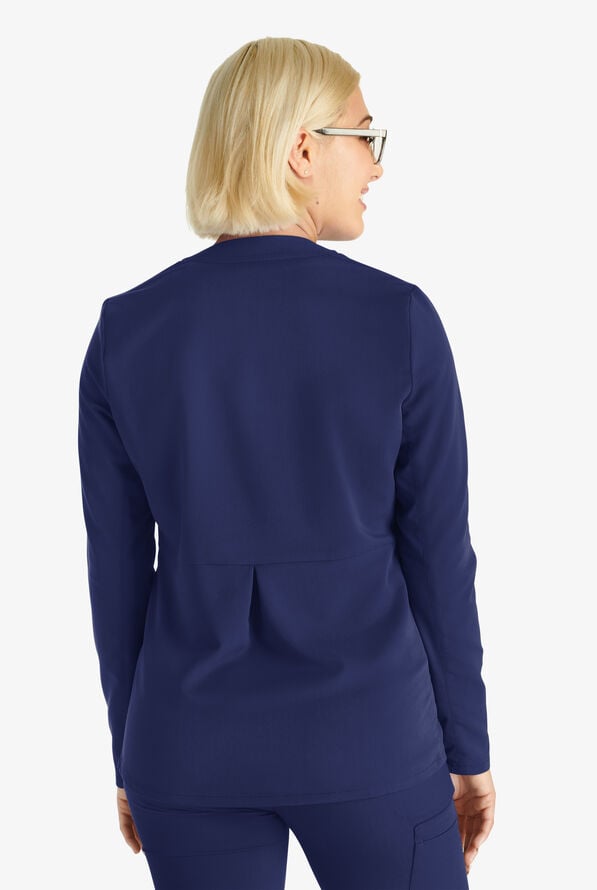 Cherokee Atmos Women's 3-Pocket STRETCH Coolmax Zip Front Scrub Jacket - Navy - 3
