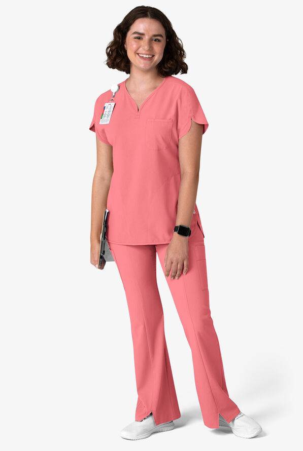Wink Renew Women's 3-Pocket STRETCH Dolman Notch Sleeve Y-Neck Scrub Top - Paradise Pink - 4