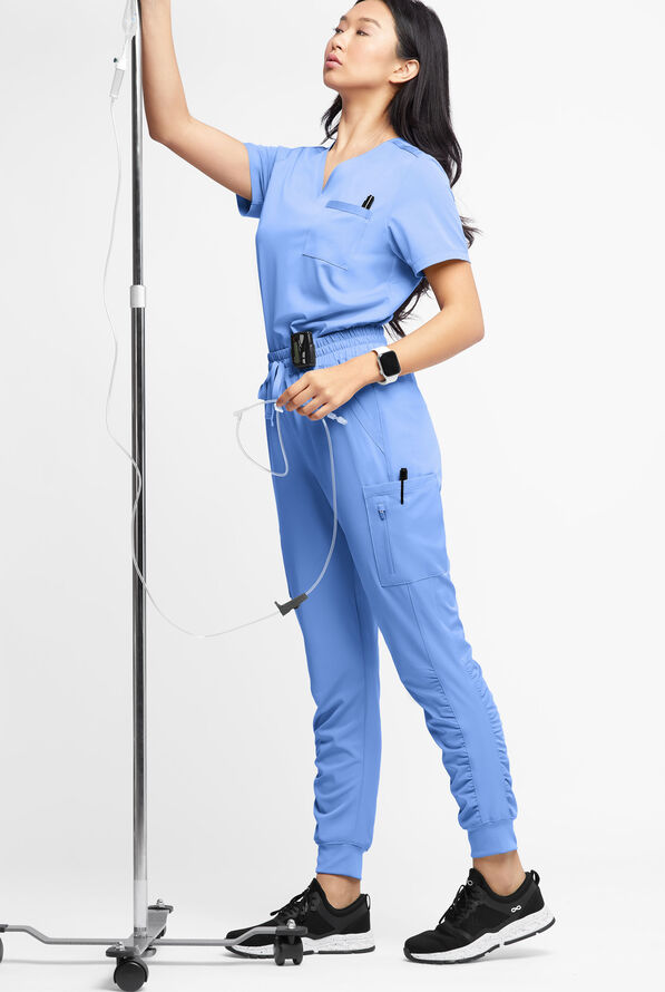 WhisperLite Zora Women's 2-Pocket Stretch V-Neck Tuck-in Scrub Top - Ceil Blue - 3