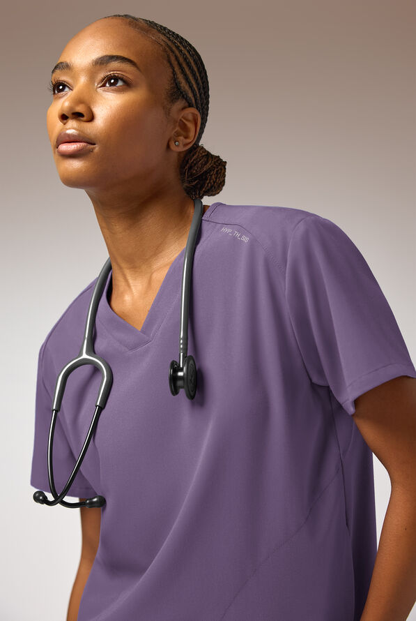 Hypothesis Beta V-Shell Women's 2-Pocket Relaxed Fit Tunic Scrub Top - Purple Dusk - 4