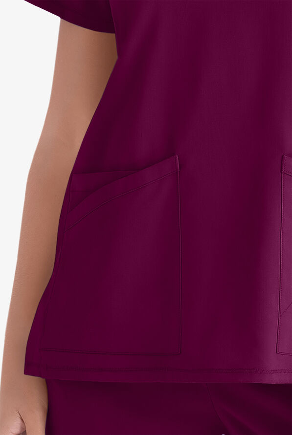 Grey's Anatomy by Barco Spandex STRETCH Serena Women's 3-Pocket V-Neck Scrub Top - Wine - 3