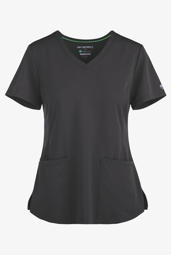 HH Works by Healing Hands Monica Women's 4-Pocket STRETCH V-Neck Scrub Top - Pewter - 1