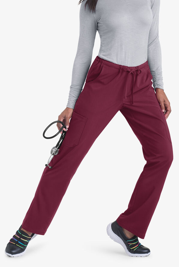 Easy STRETCH Eden Women's 4-Pocket Drawstring Scrub Pants - Wine - 3