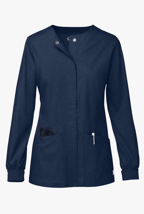 Butter-Soft STRETCH Women's 2-Pocket Long Sleeve Snap Front Scrub Jacket - Navy - 1