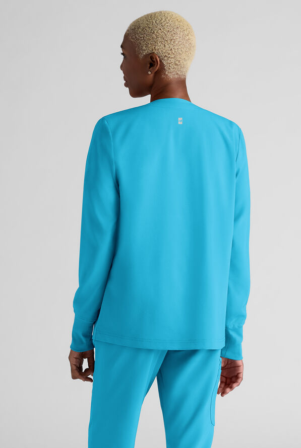 Easy STRETCH Rachel Women's 3-Pocket Snap Front Scrub Jacket - Turquoise - 2