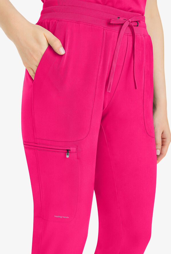HH Works by Healing Hands Raine Women's 5-Pocket STRETCH Drawstring Pant - Carnation Pink - 2