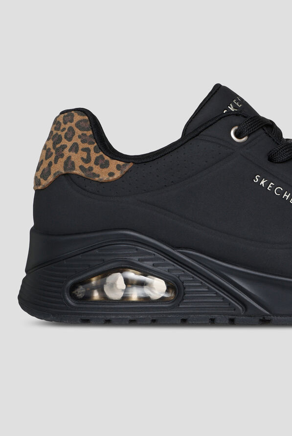 Skechers Street Black Leopard Moustache Durabuck Uno Athletic Lace Up Shoes - Black - 4