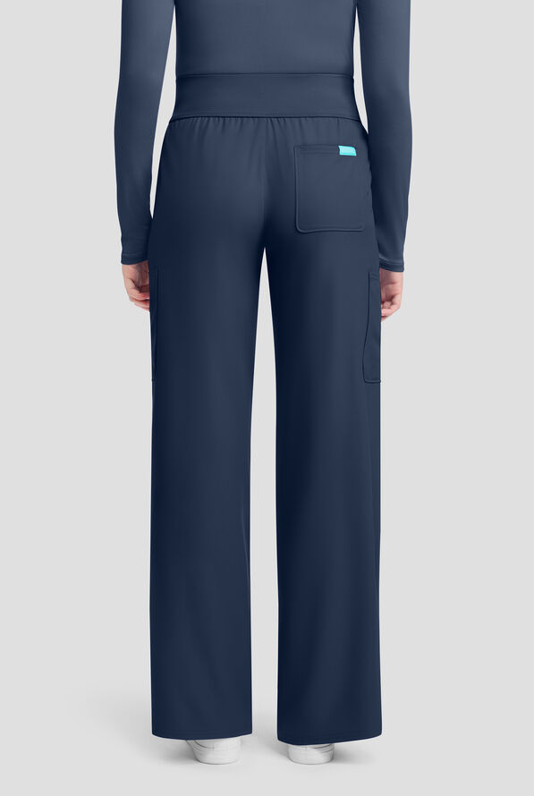 Med Couture Insight Women's 5-Pocket Ruched High Waisted Wide Leg Cargo Scrub Pant - Navy - 4