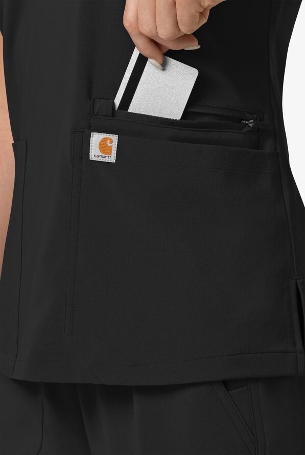 Blusa m&eacute;dica Carhartt Cross-Flex Force STRETCH con panel de tejido y 3 bolsillos para mujer - Black - 3