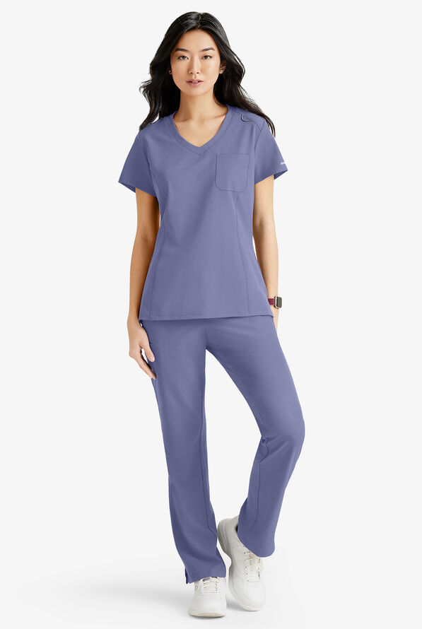 Blusa médica Skechers by Barco Dignity STRETCH con cuello en V y 1 bolsillo para mujer - Ceil Blue - 2