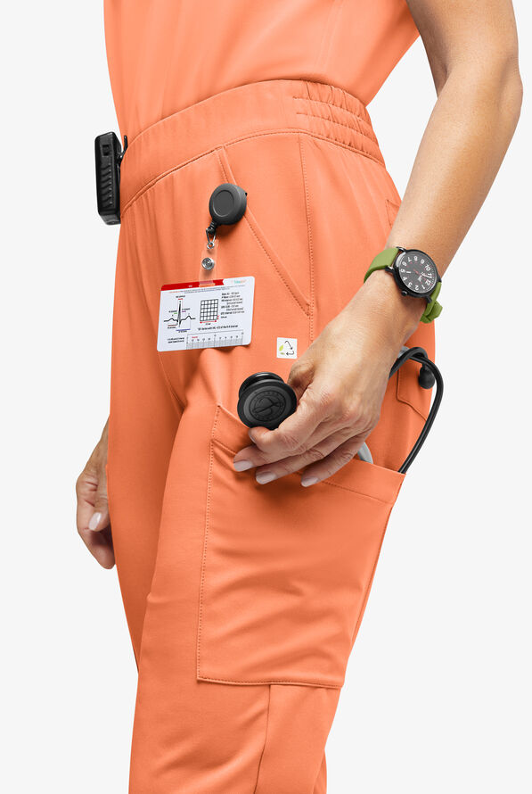 ReSurge Amber Women's Modern 7-Pocket Flat Front Slim Leg Jogger Scrub Pants - Petite - Coral Haze - 2