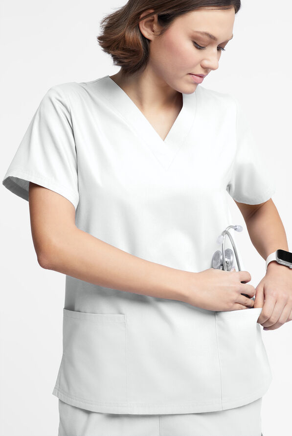 Butter-Soft Originals Women's 2-Pocket V-Neck Scrub Top - White - 4
