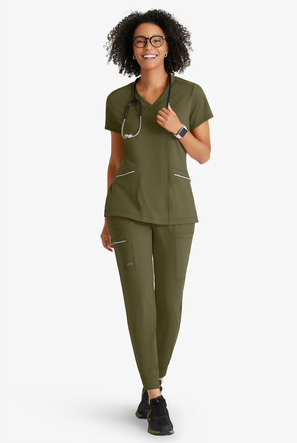 Barco One Performance Knit Pro Women's 5-Pocket STRETCH Cargo Jogger Scrub Pant - Olive - 4