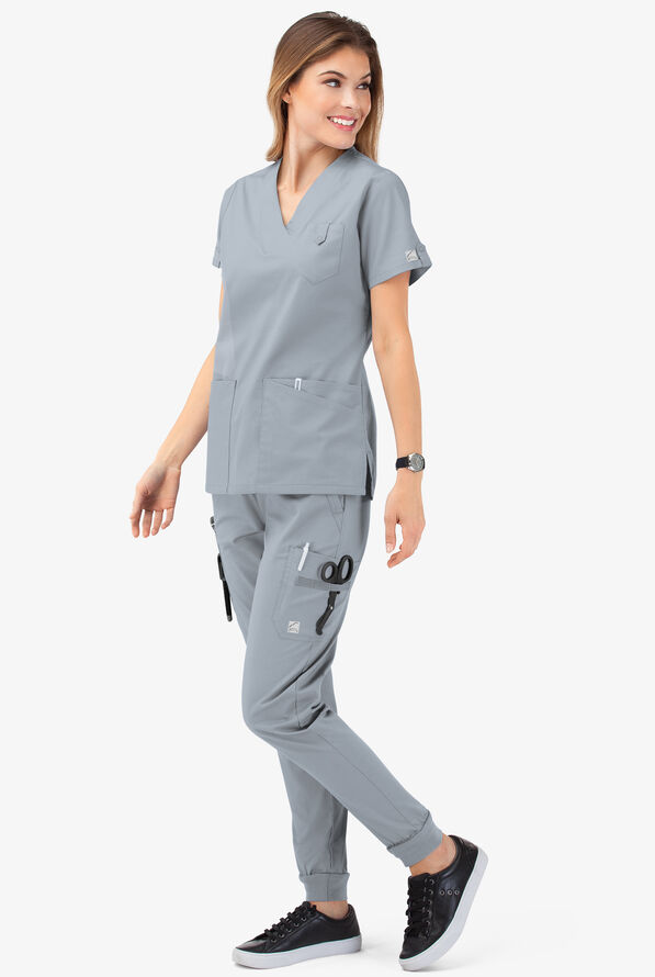 Butter-Soft STRETCH Women's 6-Pocket V-Neck Scrub Top - Silver - 7