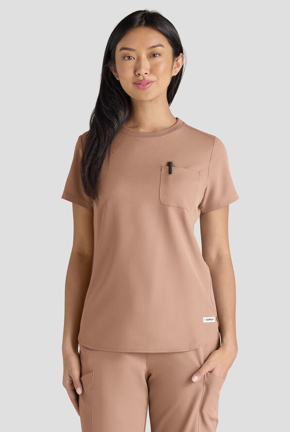 Blusa m&eacute;dica ReSurge Citrine con cuello redondo y 1 bolsillo para mujer - Warm Terrazzo - 3