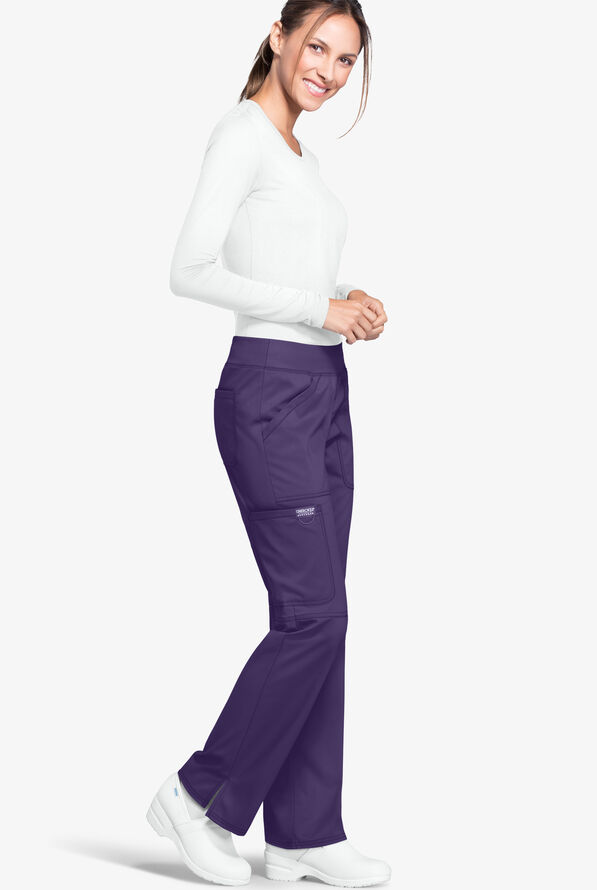 Cherokee Workwear Revolution Women's 4-Pocket STRETCH Pull-On Cargo Scrub Pants - Petite - Grape - 2