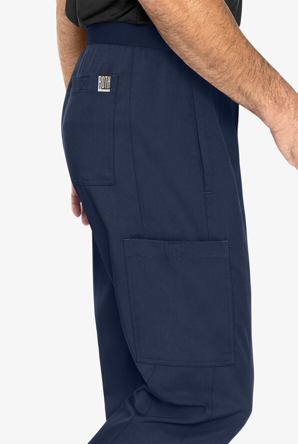 Med Couture RothWear Men's 6-Pocket STRETCH Cargo Straight Leg Scrub Pants - Navy - 2